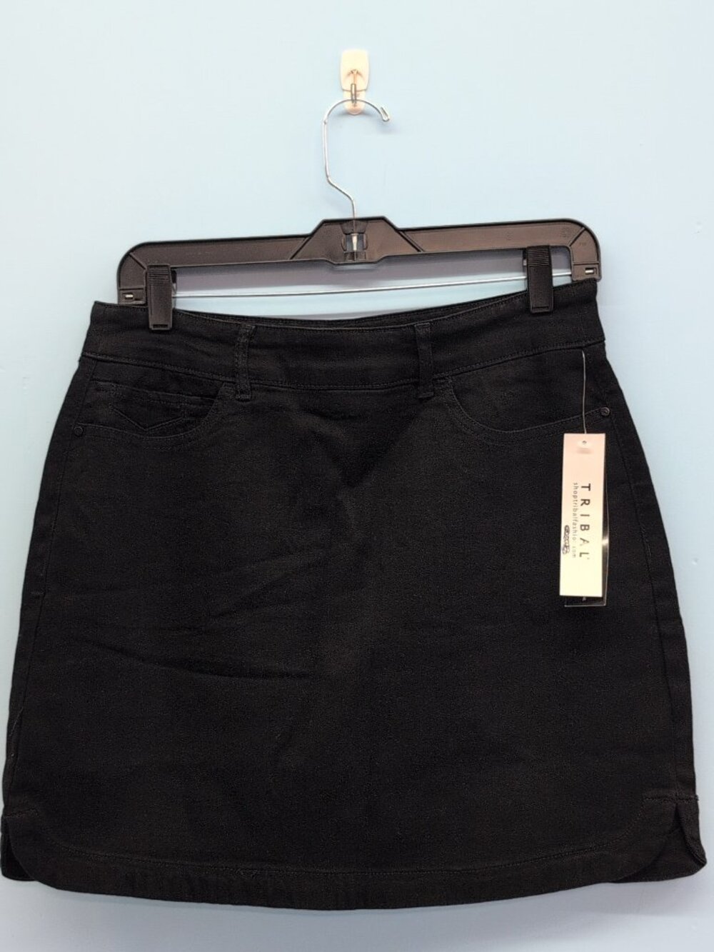 Tribal Fashion Women's Denim Mini Skirt Side Slit Pockets Size 6 Black